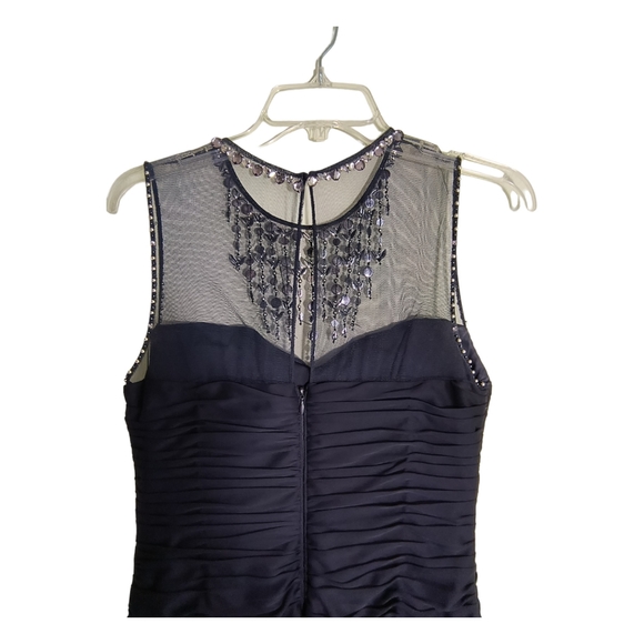 Adrianna Papell Navy Blue Sleeveless Embellished Mesh Ruched bodycon dress SZ 8 - Picture 5 of 15